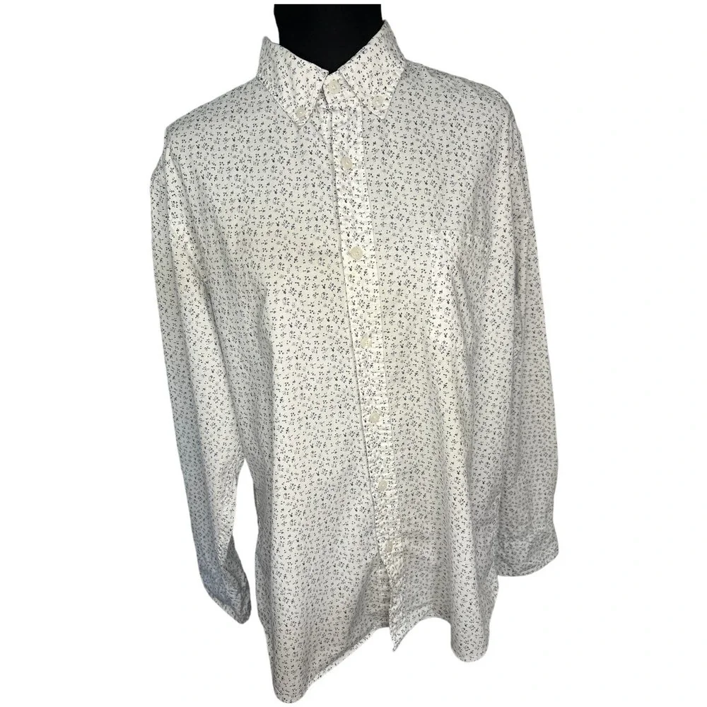 J. Crew White Ditzy Floral Print Cotton Button Down, Size L